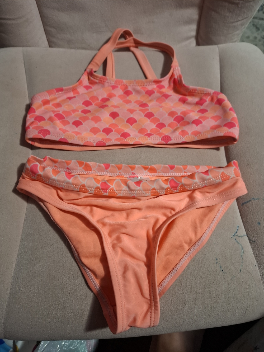 wonder nation Peach and Pink Mermaid-Scale Tankini Two-Piece